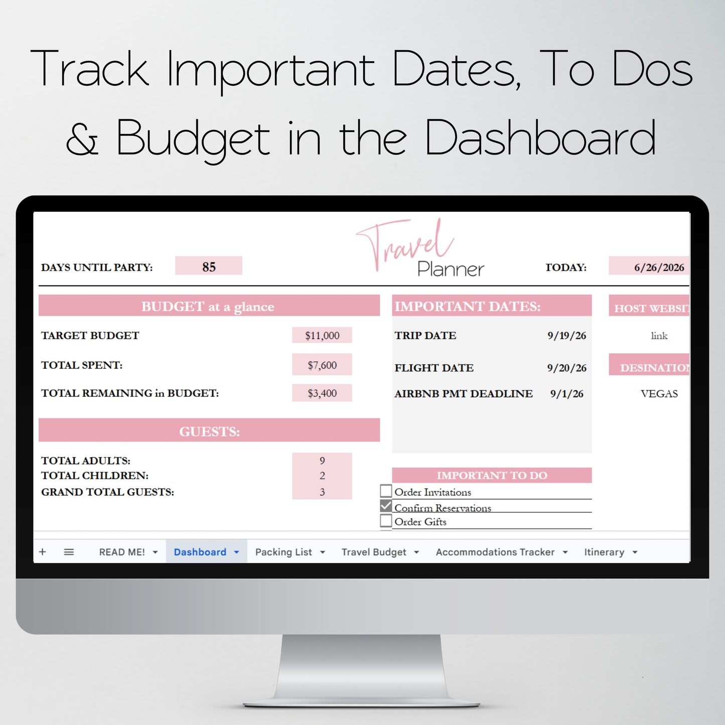 Travel Planner Template Google Sheets and Excel Spreadsheet