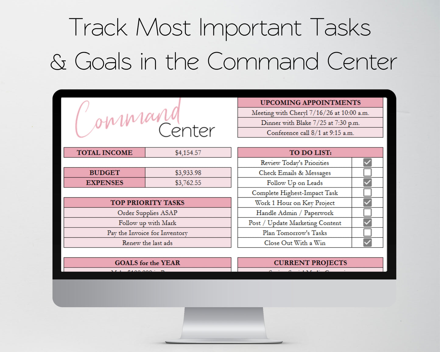 Productivity Planner for Google Sheets & Excel Spreadsheet Template | Digital Planner, Task Tracker, Goal Tracker & Time Blocking Templates