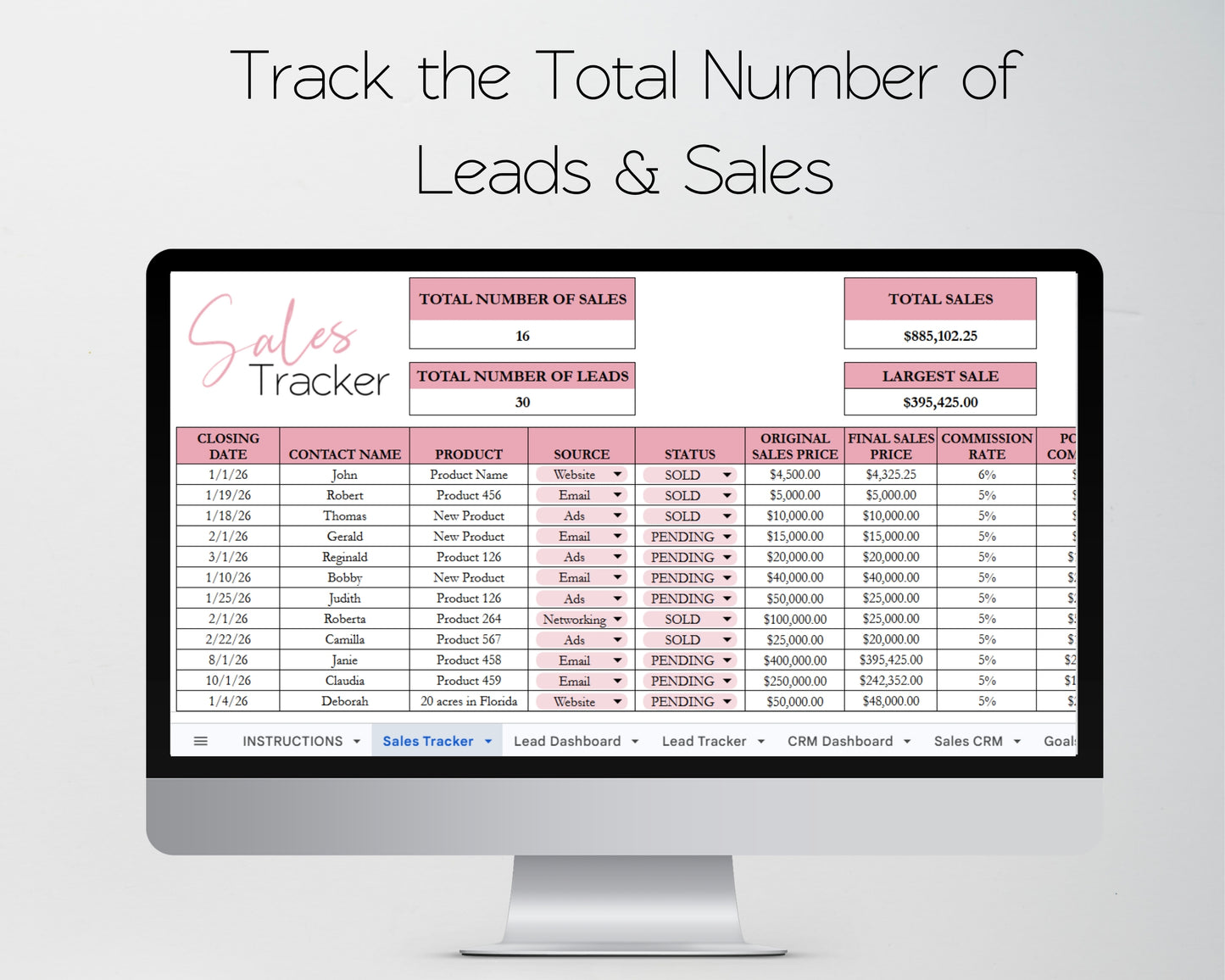 Sales Management Template Bundle -  Google Sheets and Excel Spreadsheet