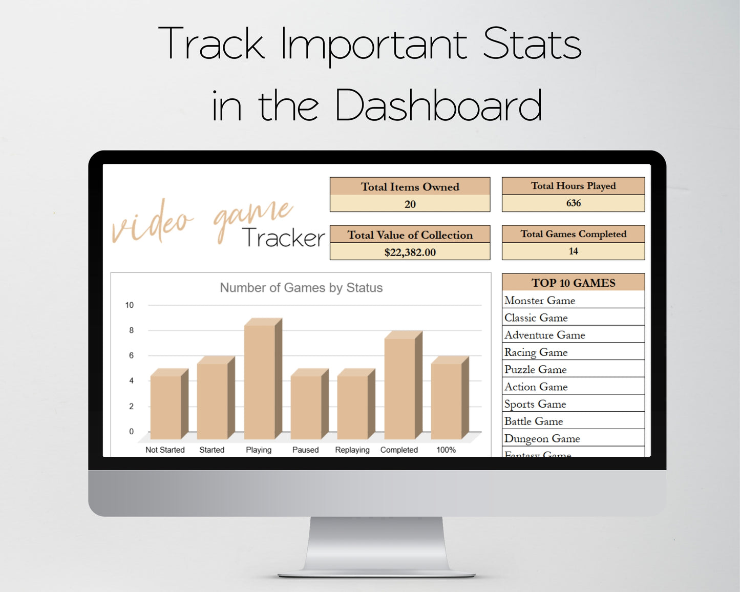 Video Game Tracker Spreadsheet Google Sheets and Excel Template - Progress, Collection, Backlog