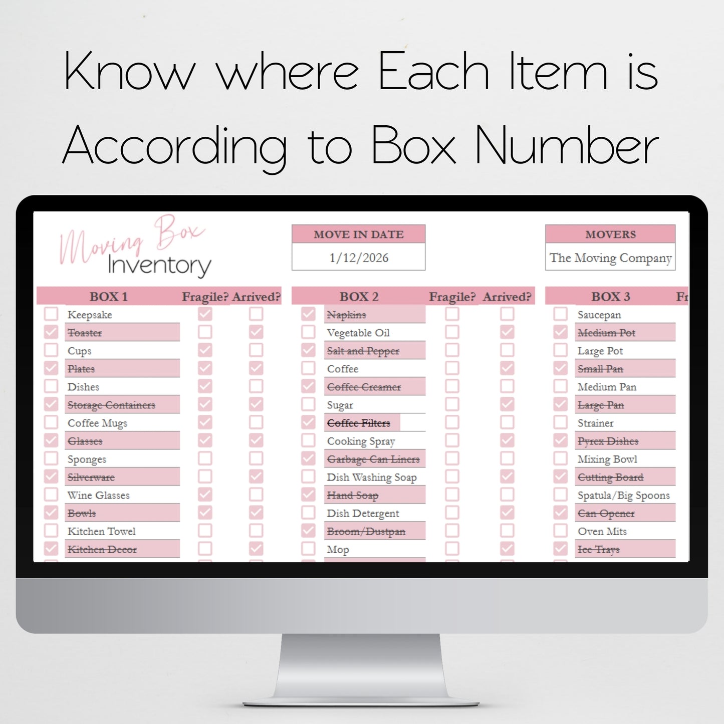 Moving Box Inventory Google Sheet and Excel Spreadsheet