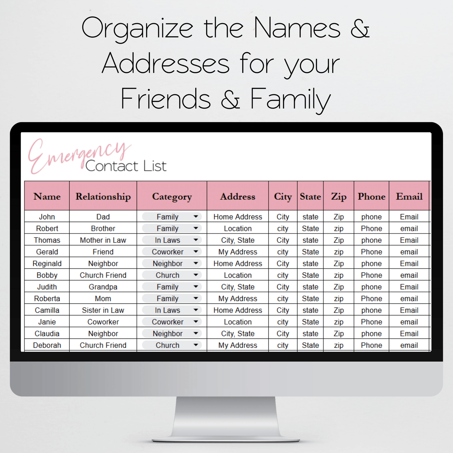 Emergency Contact List Template Google Sheets and Excel Spreadsheet Template