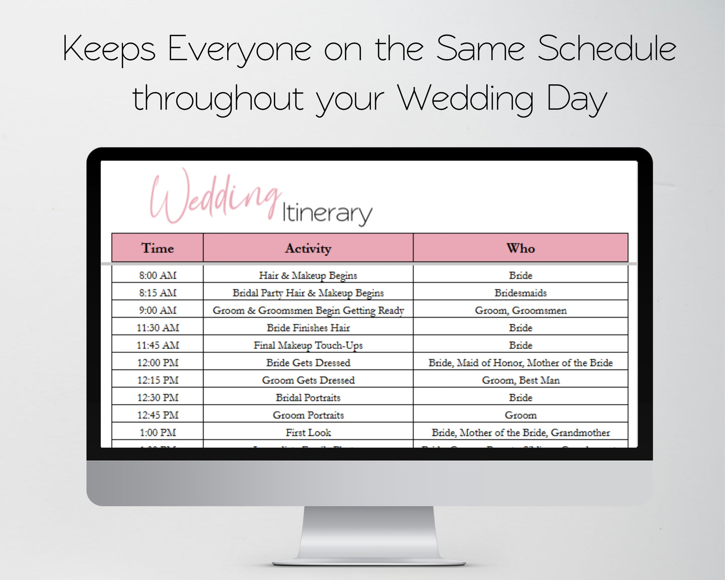 Wedding Itinerary Template | Wedding Day Timeline Spreadsheet | Google Sheets & Excel