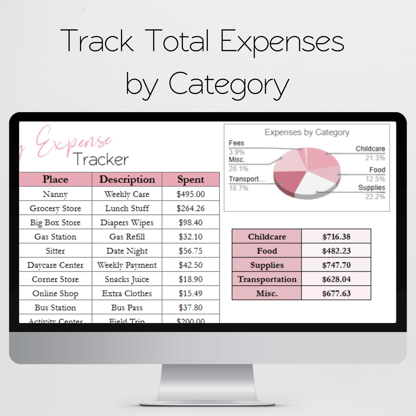 Coparenting Expense Tracker Google Sheets and Excel Spreadsheet Template