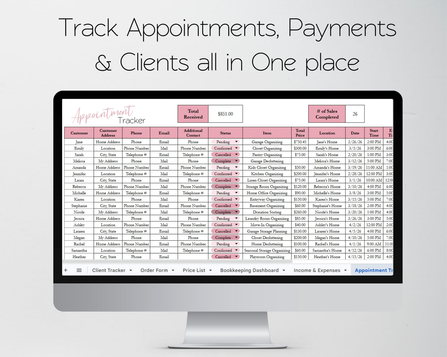 Organizing Business Spreadsheet Bundle | Google Sheets & Excel Spreadsheet for Professional Organizer
