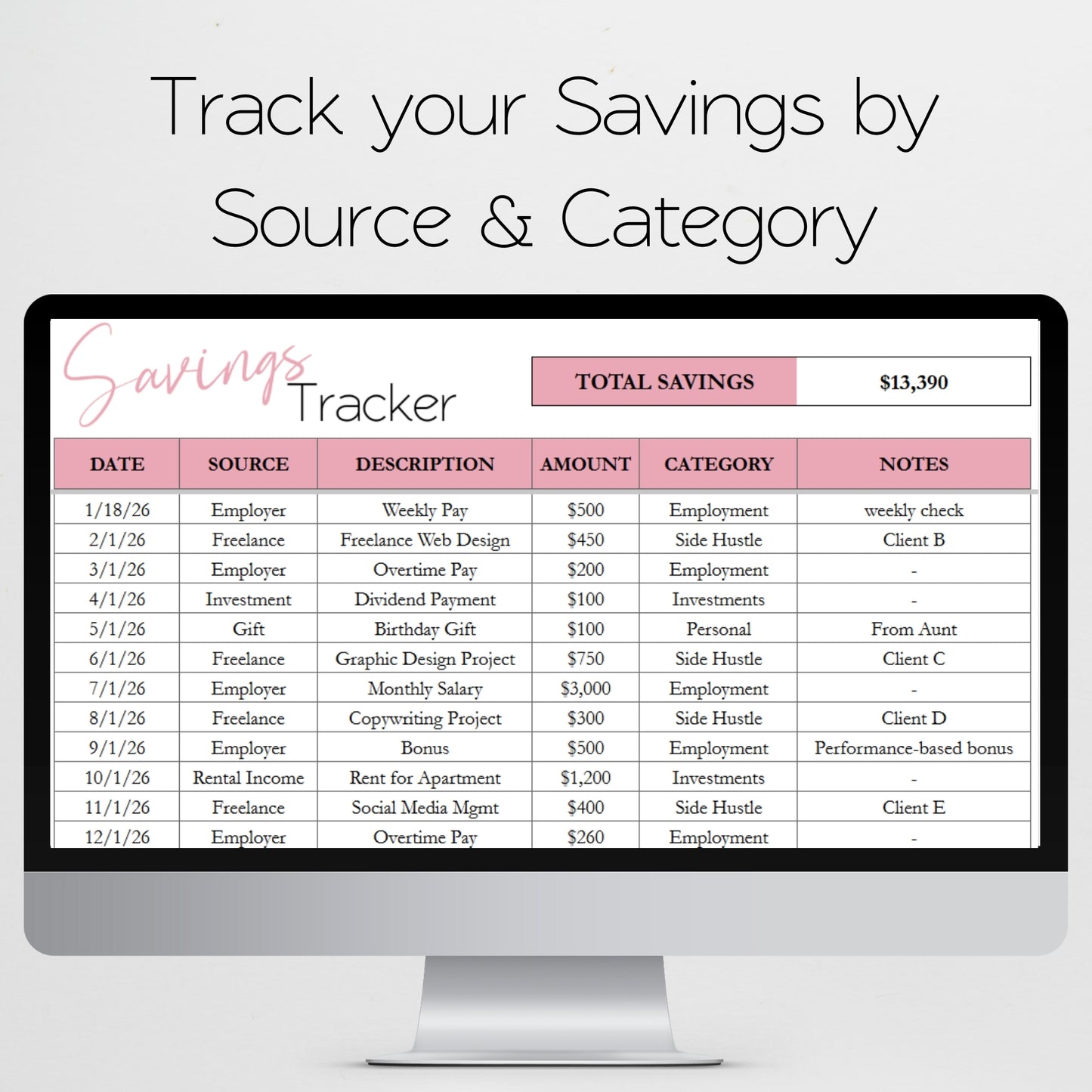 Savings Tracker Google Sheets Template & Excel Spreadsheet