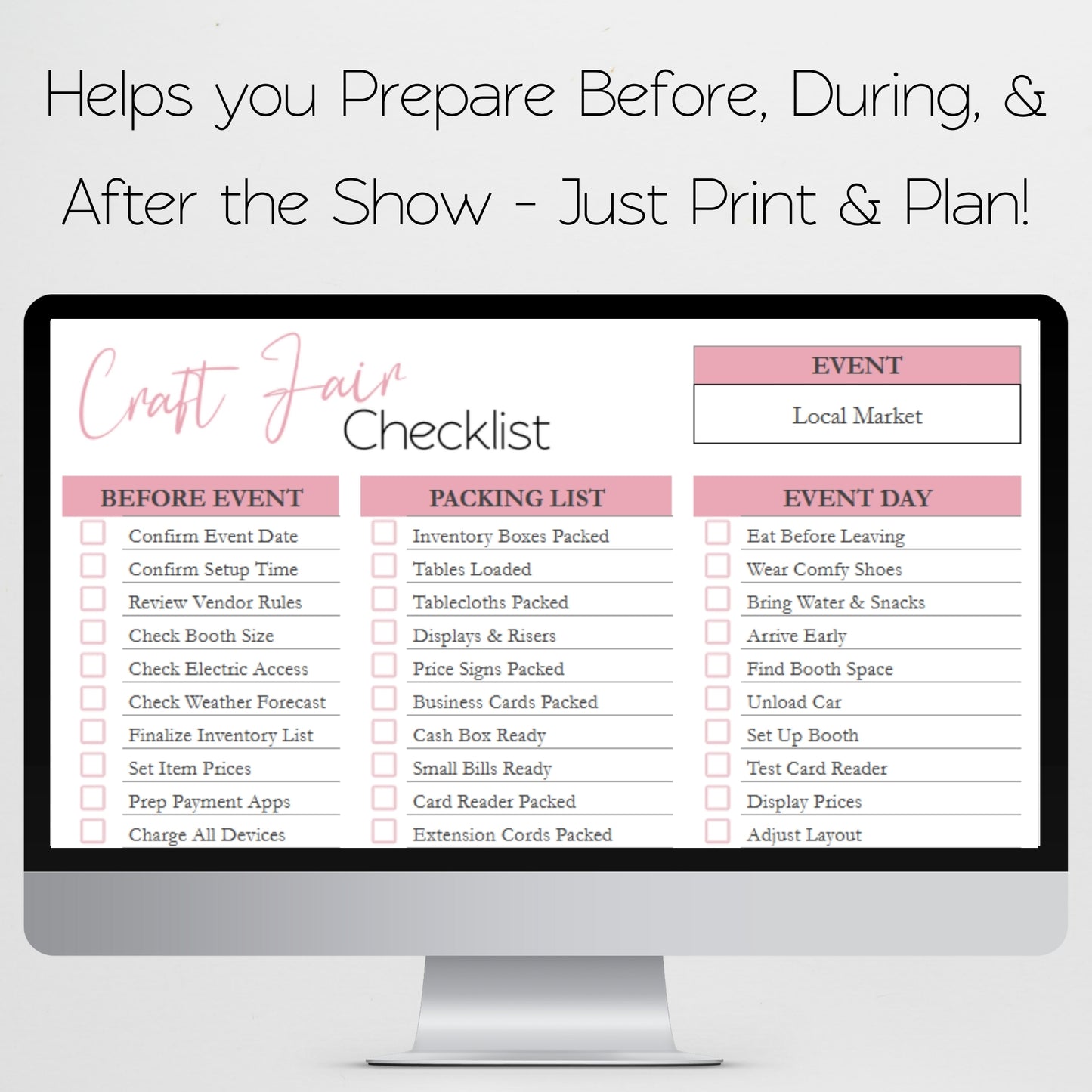 Craft Fair Checklist Template Google Sheets and Excel Spreadsheet