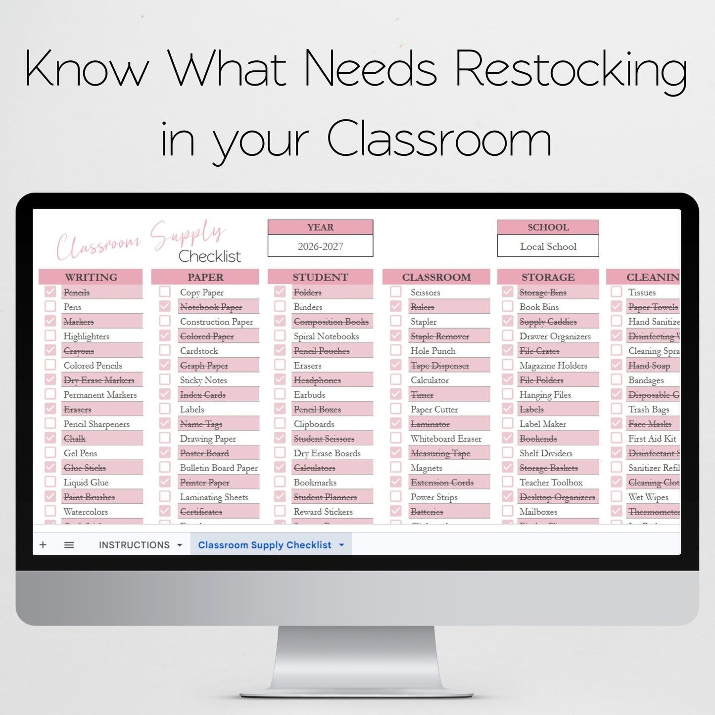Classroom Supply Checklist Template & Teacher Organizer | Digital Inventory Tracker | Google Sheets & Excel Back to School Organization Template
