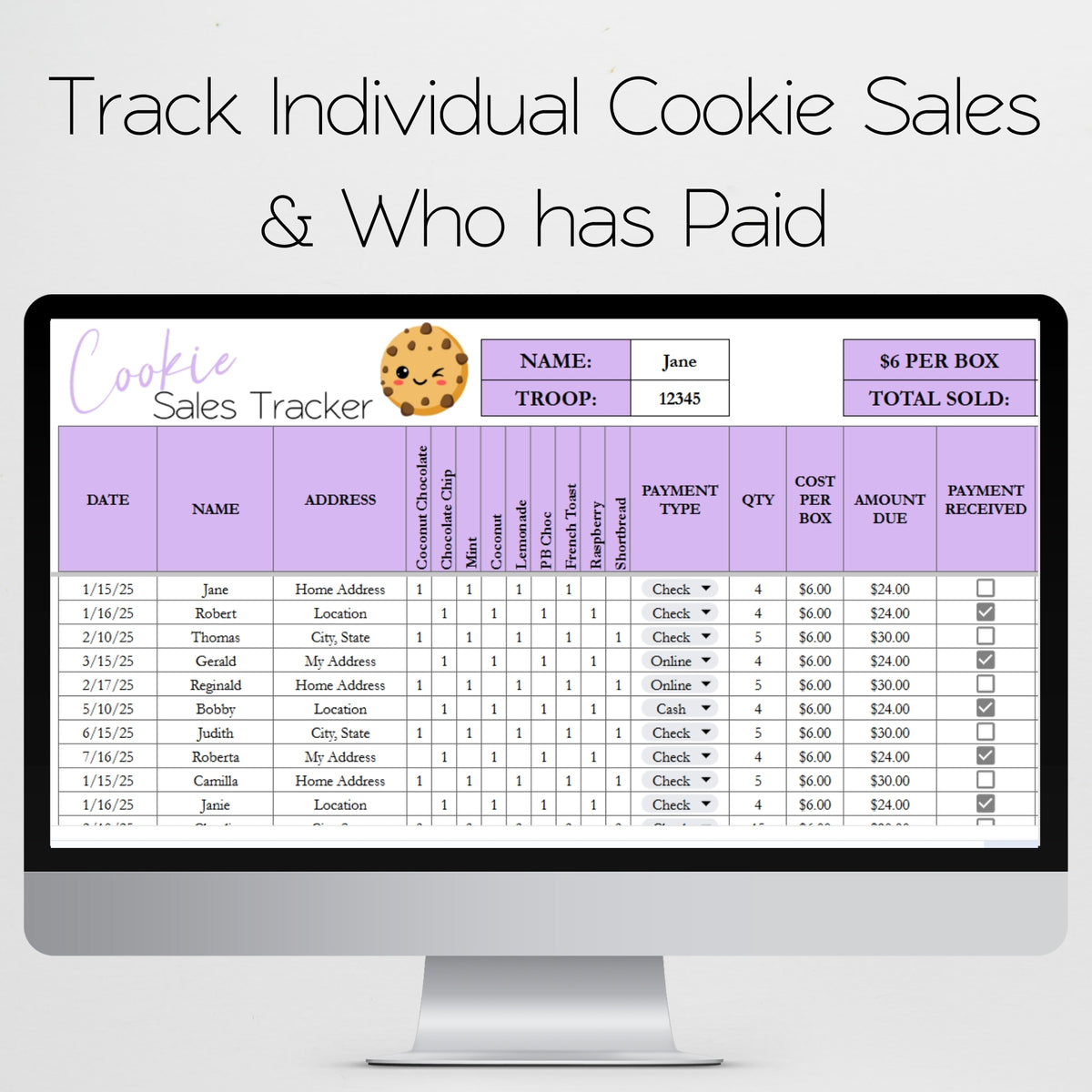 Cookie Sales Spreadsheet Template Bundle, Cookie Inventory Tracker for ...
