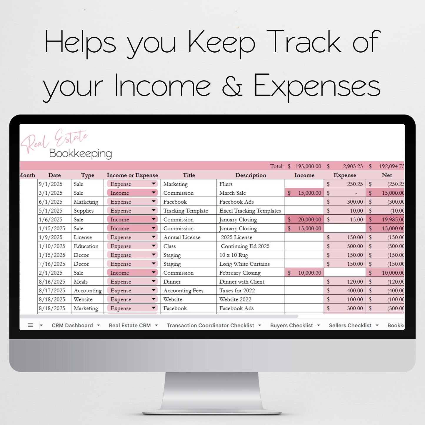 Real Estate Bookkeeping Template Google Sheets Excel Spreadsheet