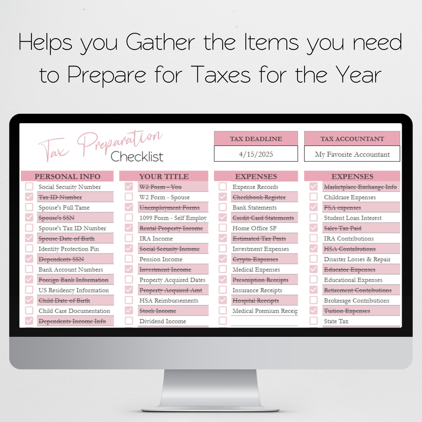 Tax Prep Checklist Google Sheet and Excel Spreadsheet Template