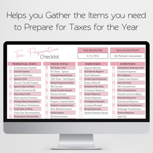 Tax Prep Checklist Google Sheet and Excel Spreadsheet Template