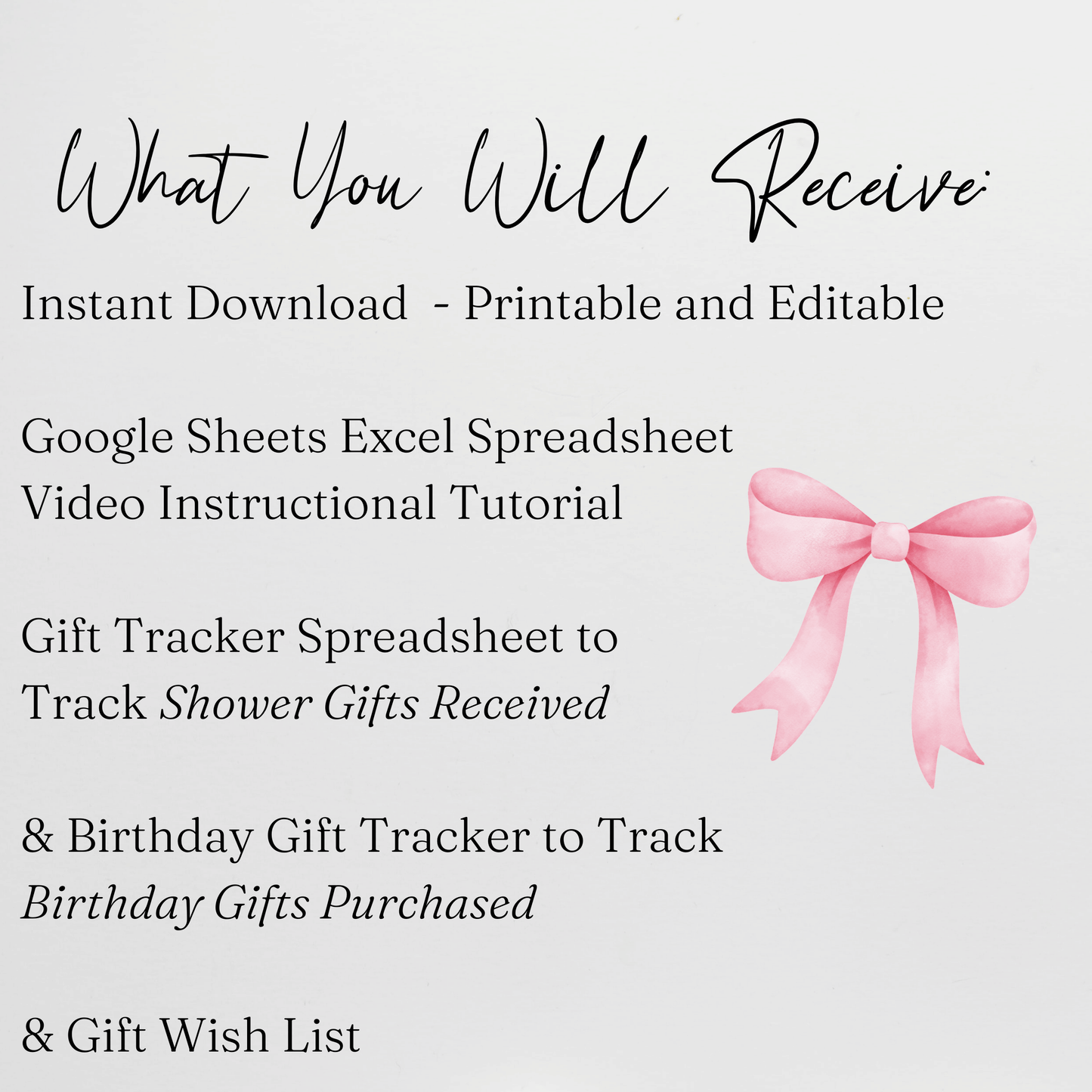 Gift Tracker for Baby Shower Gift Log, Bridal Shower Gift List Template Excel Spreadsheet and Google Sheets