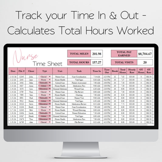 Nurse Time Sheet Spreadsheet Template Google Sheets and Excel Spreadsheet