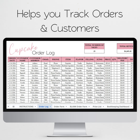 Cupcake Business Spreadsheet Template: Order Tracking, Pricing & Cost Calculator, Inventory Tracker for Google Sheets & Excel for Home Bakers