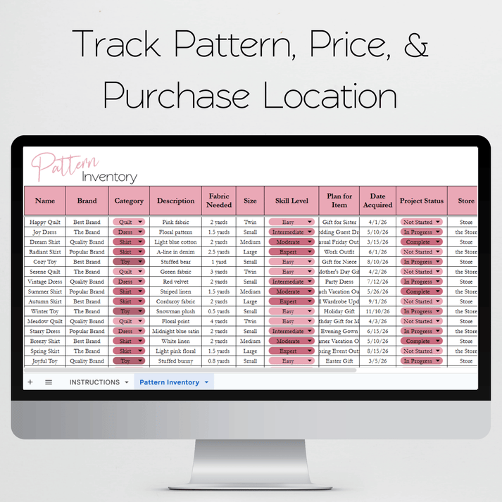 Pattern Recognition Spreadsheets Pattern Inventory Tracker Excel Spreadsheet and Google Sheets to Organ ...
