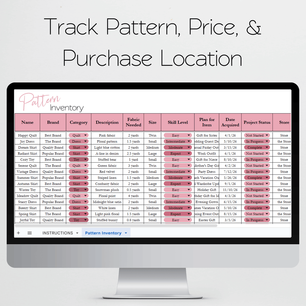 Pattern Inventory Tracker Excel Spreadsheet and Google Sheets to Organ ...