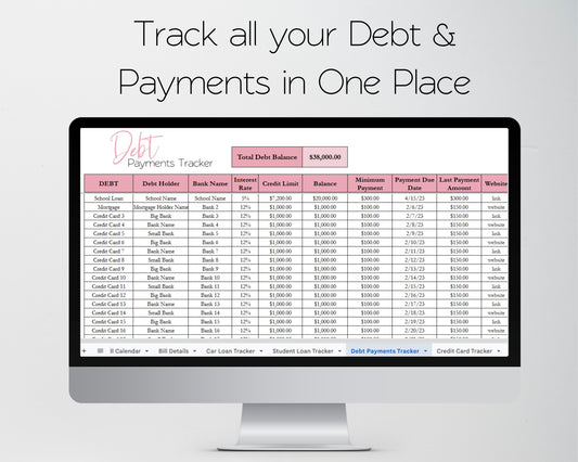Debt Tracker Bundle Google Sheets and Excel Spreadsheet Template | Bill Tracker, Loan Tracker, Credit Card Tracker, Subscription Tracker & Monthly Budget Template