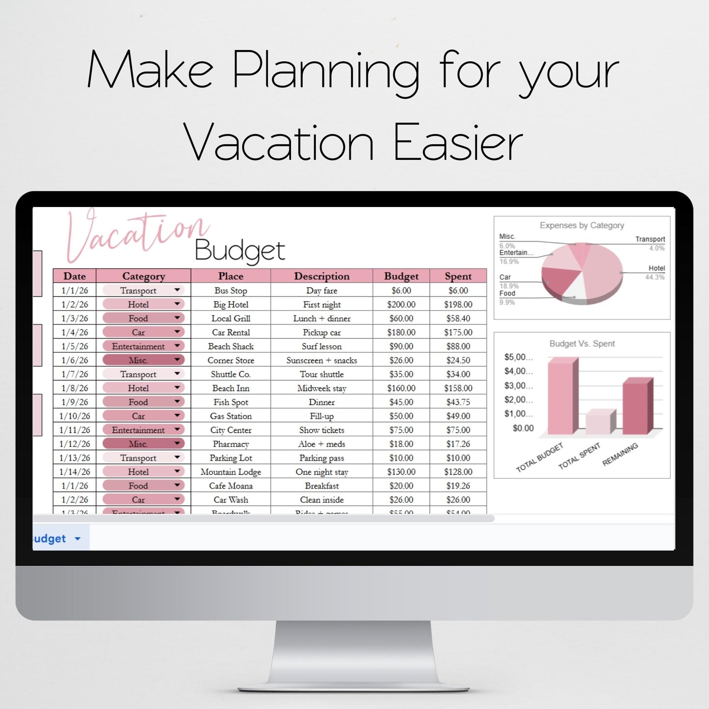 Vacation Budget Template Google Sheets and Excel Spreadsheet