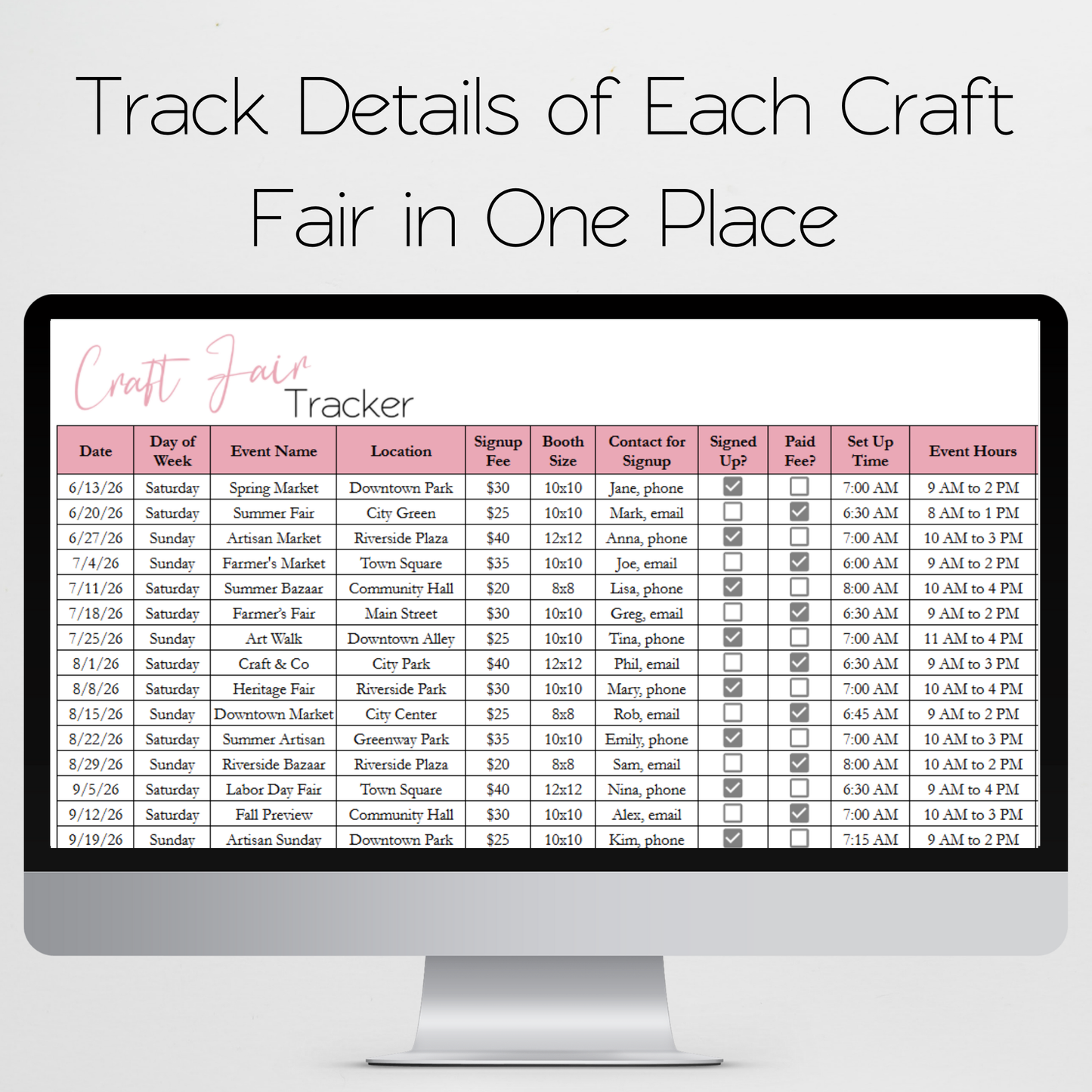 Craft Fair Tracker Template Bundle Google Sheets and Excel Spreadsheet