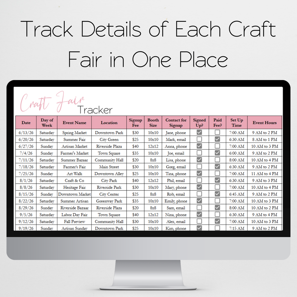 Craft Fair Tracker Template Bundle Google Sheets and Excel Spreadsheet ...