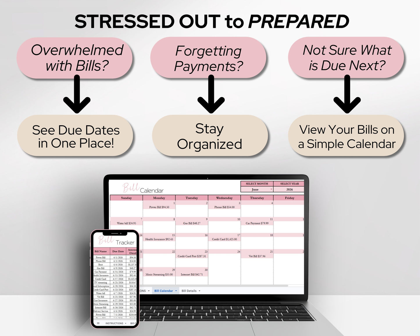 Monthly Bill Calendar Spreadsheet | Google Sheets & Excel Bill Tracker Template with Dynamic Calendar