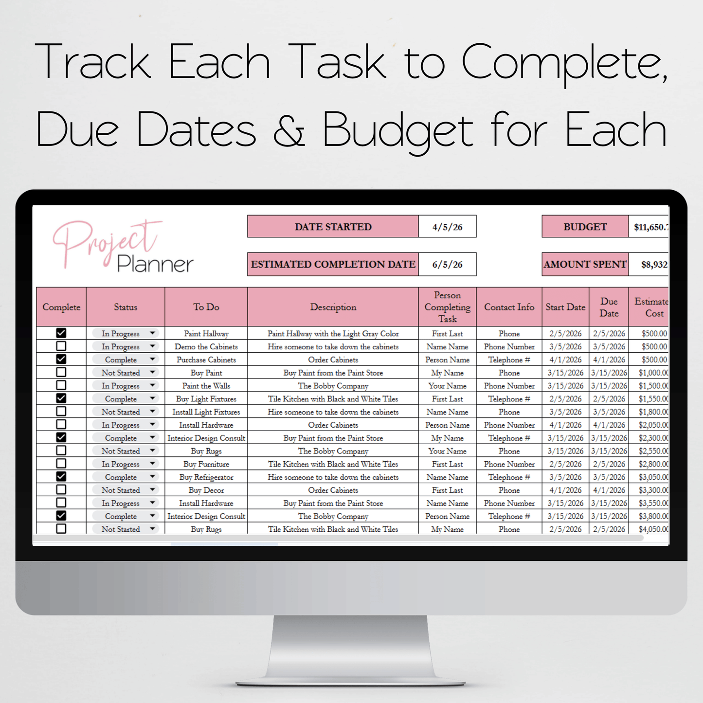 Home Renovation Planner Template Google Sheets and Excel Spreadsheet