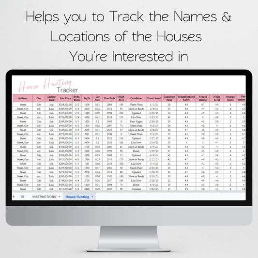House Hunting Spreadsheet & Home Comparison Chart – Real Estate Template for Home Buying, First‑Time Buyers, and Investment Property Planning for Google Sheets and Excel