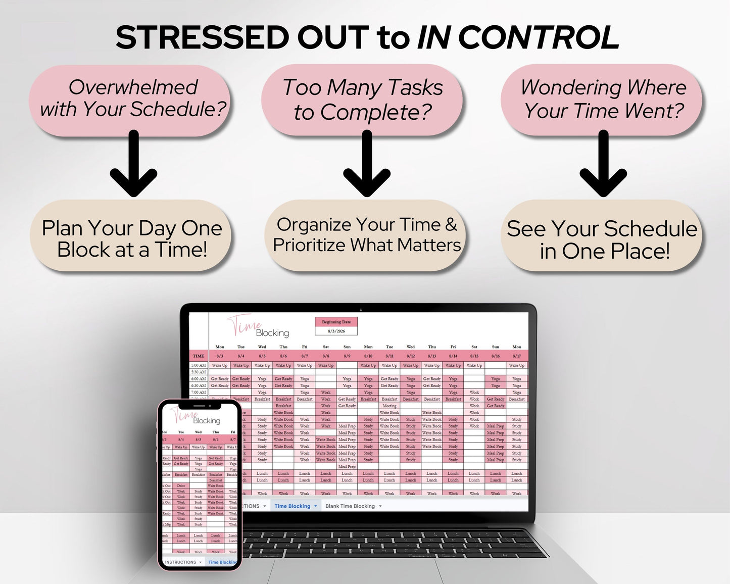 Time Blocking Spreadsheet Template | Google Sheets & Excel Daily Schedule Planner for Time Management