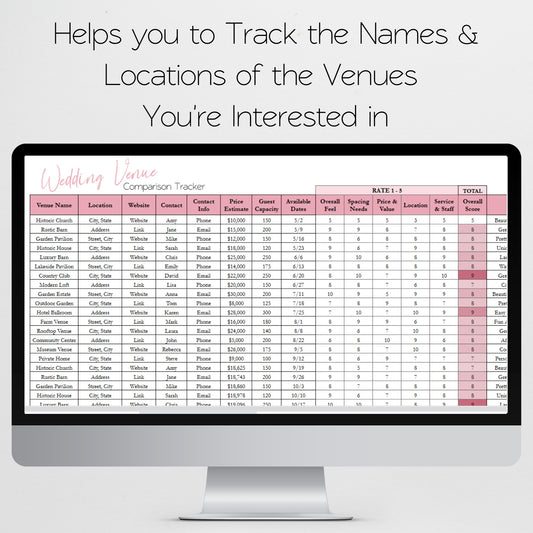 Wedding Venue Comparison Spreadsheet | Wedding Planning Google Sheets and Excel Spreadsheet Template for Brides & Wedding Planners