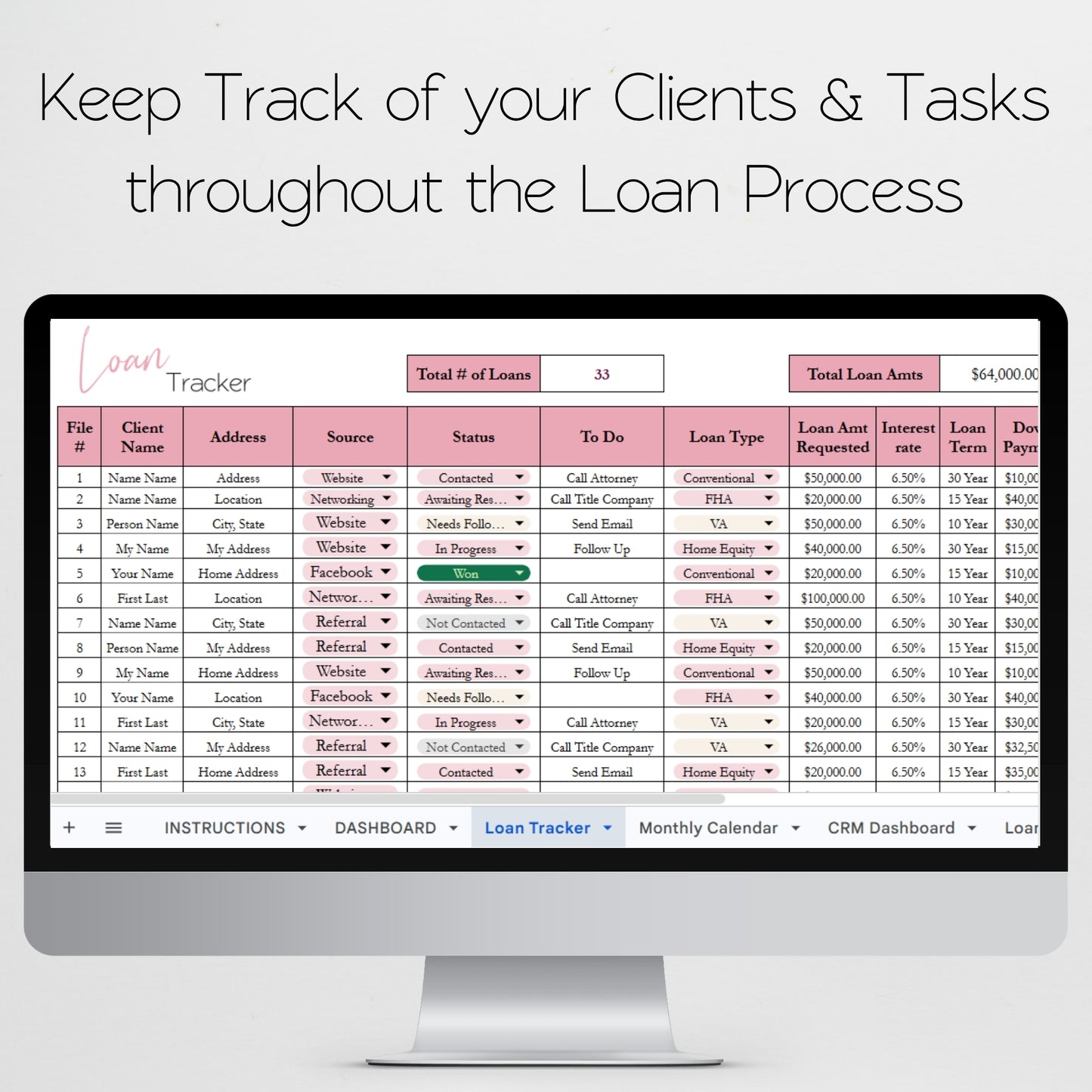 Loan Officer Template Spreadsheet Bundle Google Sheet and Excel Spreadsheet