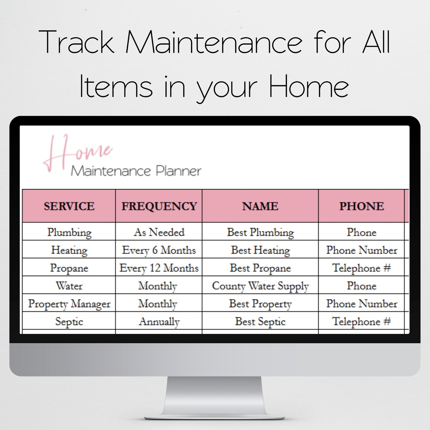 Home Maintenance Tracker Template for Google Sheets and Excel Spreadsheet