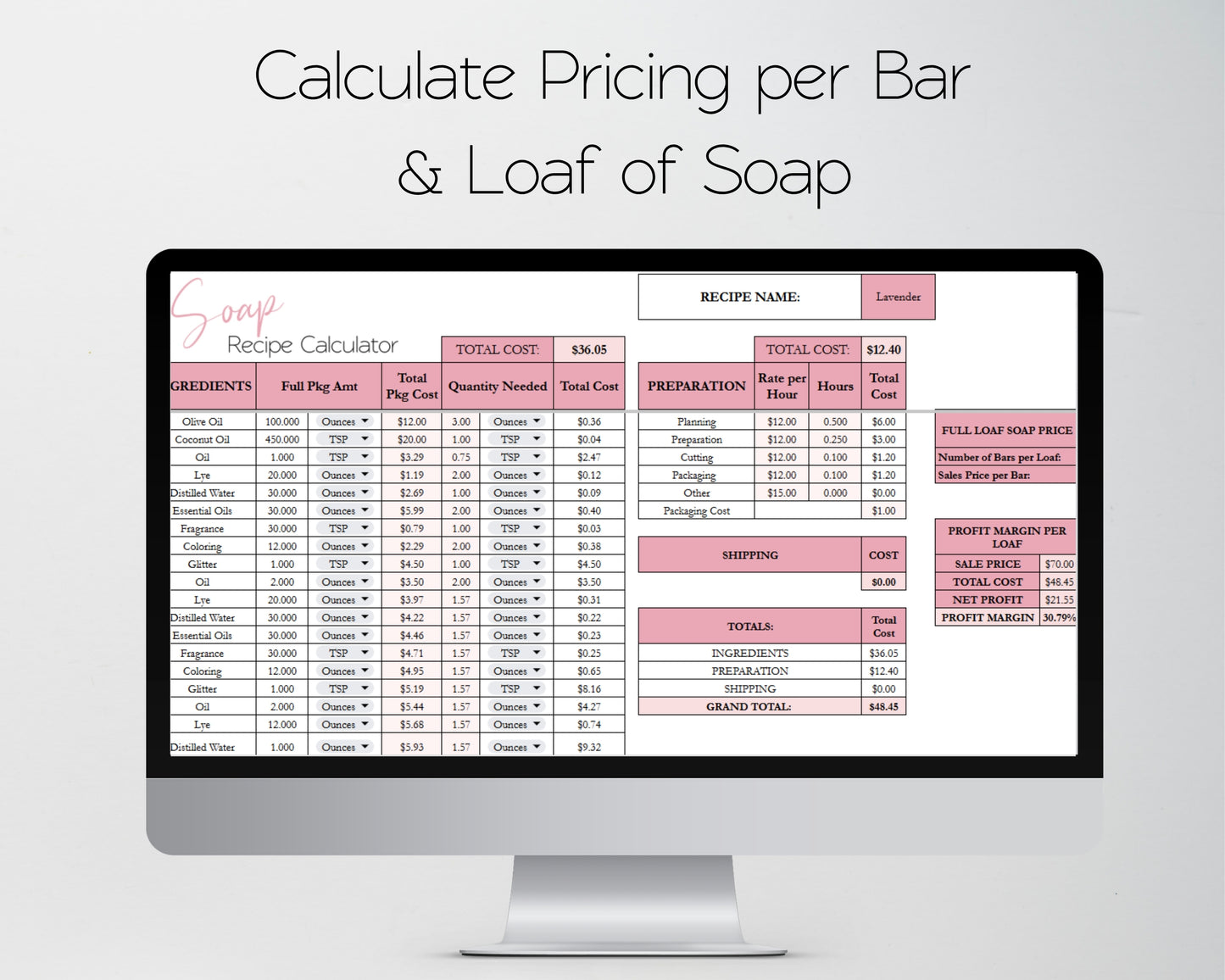 Soap Making Business Template Bundle Google Sheet and Excel Spreadsheet