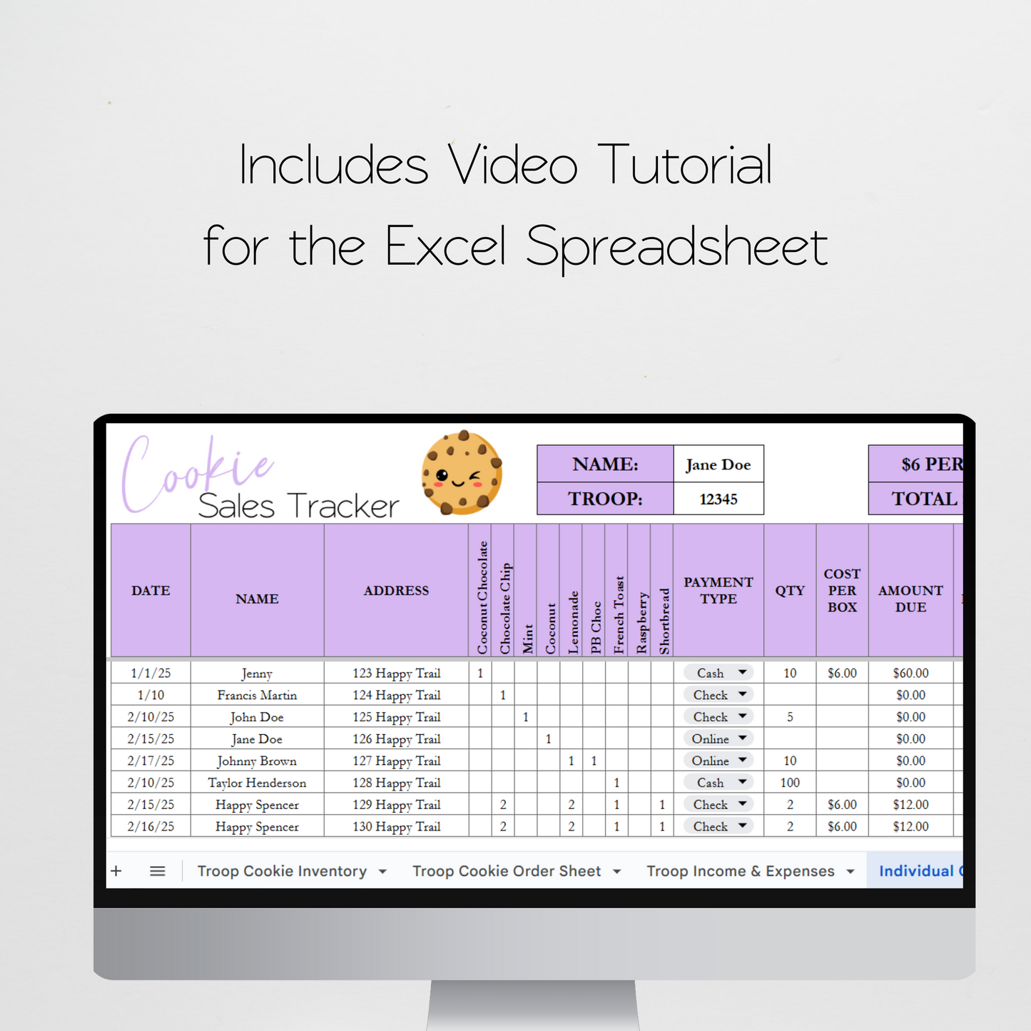 Cookie Sales Spreadsheet Template Bundle, Cookie Inventory Tracker for Girl Troop Leader