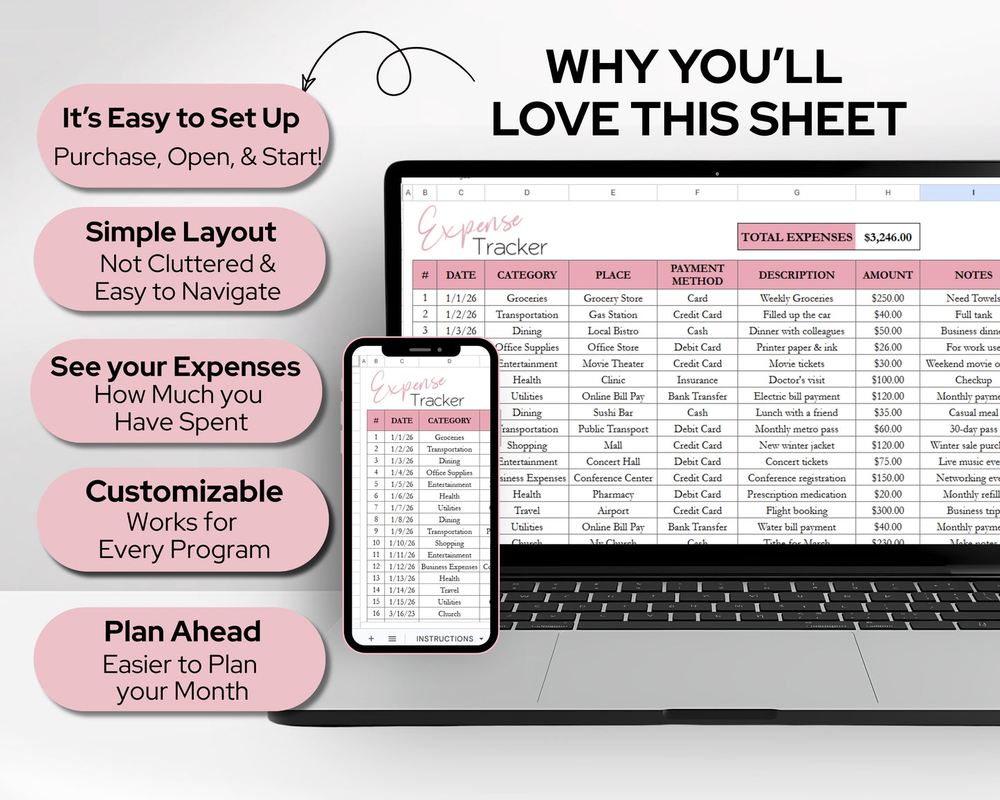 Expense Tracker Template Google Sheets and Excel Spreadsheet | Expenses Tracking for Small Business & Home Budget