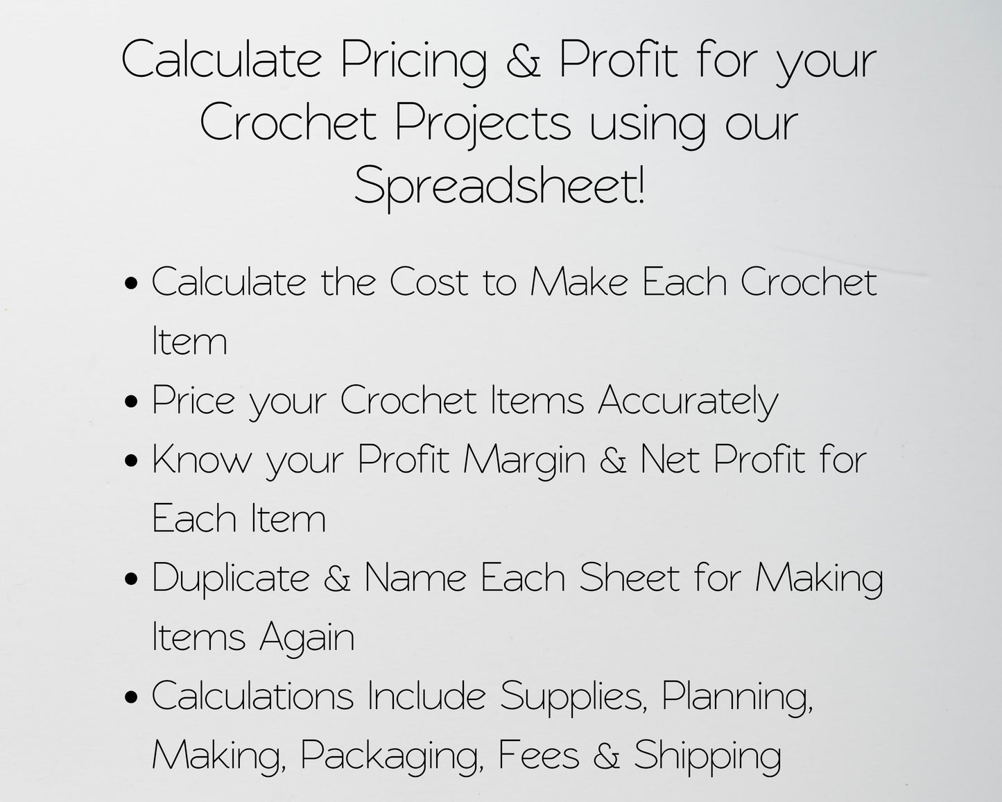 Crochet Pricing Calculator Google Sheets and Excel Spreadsheet Template | Handmade Product Cost & Profit Spreadsheet