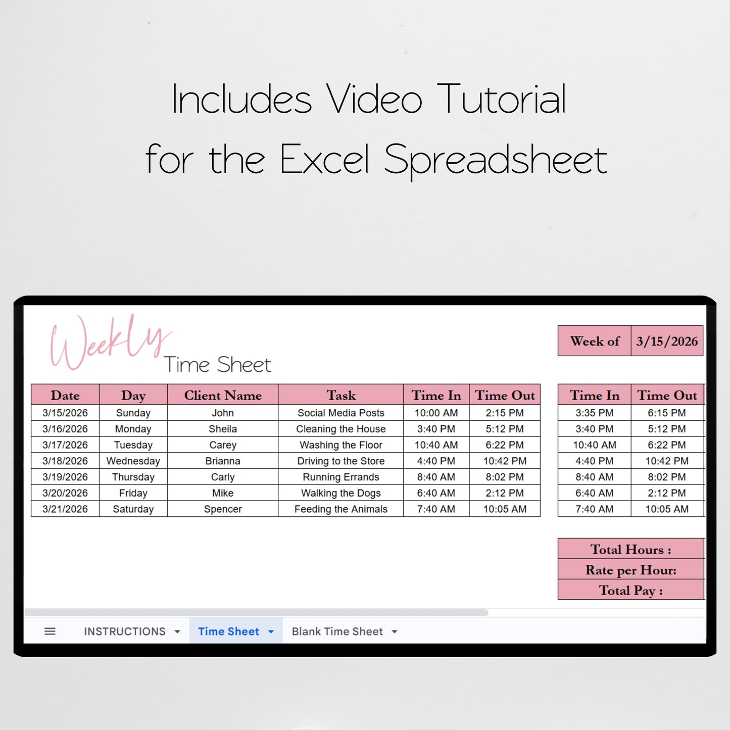 Weekly Time Sheet Template Google Sheets and Excel Spreadsheet