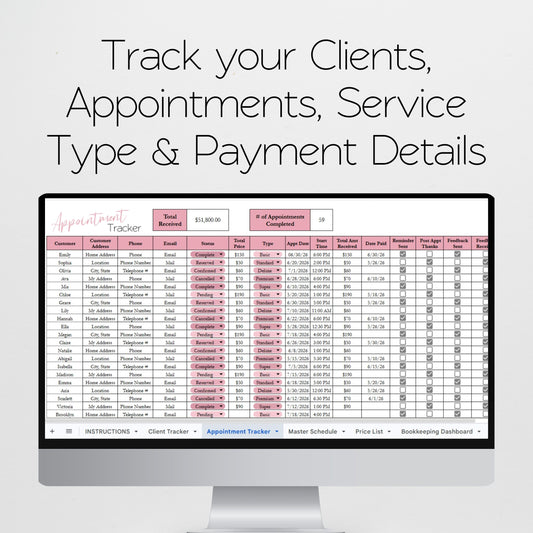 Lash Tech Business Bundle | Google Sheets & Excel Spreadsheet for Lash Artists | Client Tracker, Appointments, Bookkeeping & Business Planner