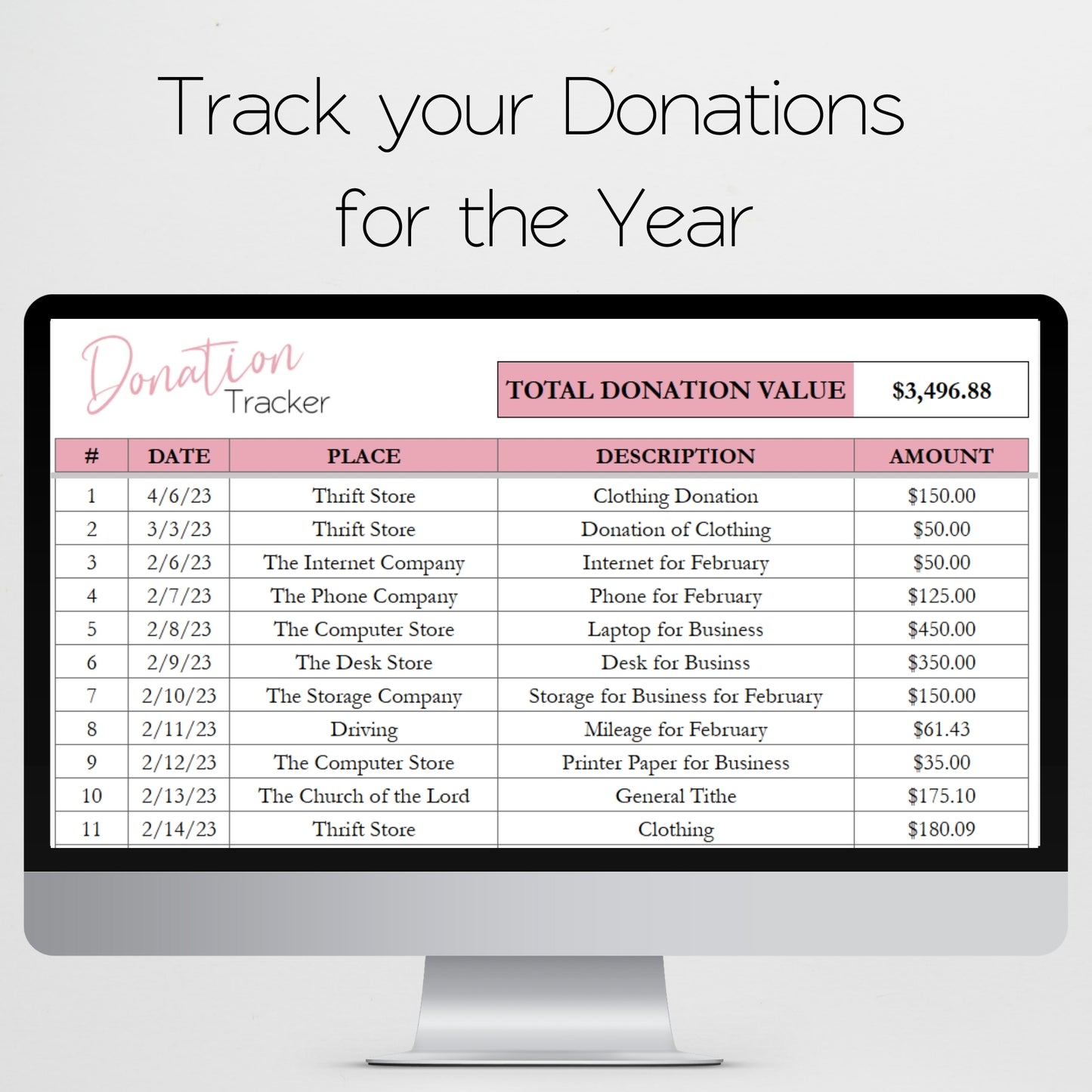Donation Tracker Google Sheet and Excel Spreadsheet