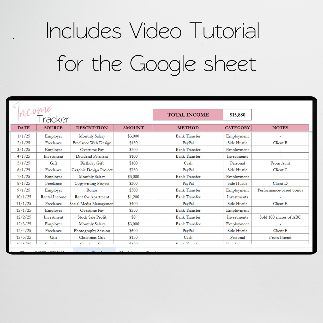 Income Tracker Google Sheet Template – Savvy and Thriving