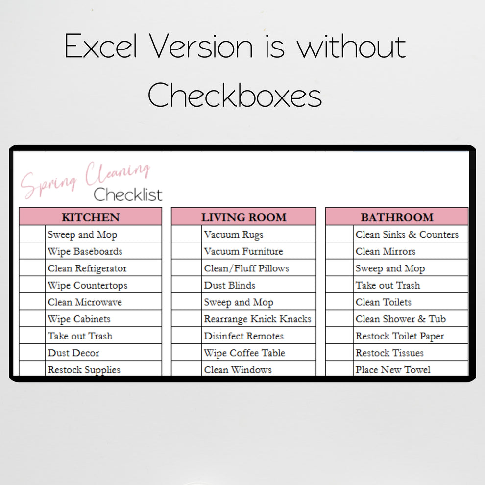 Spring Cleaning Checklist Google Sheets and Excel Spreadsheet Template ...