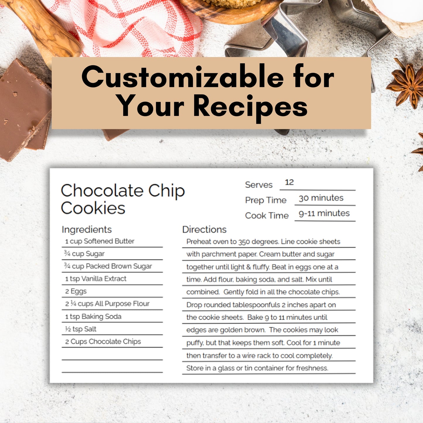 Recipe Card Template - Editable Canva, Digital Download, Minimalist - Comes in 3 Sizes 3 x 5, 4 x 6, Letter
