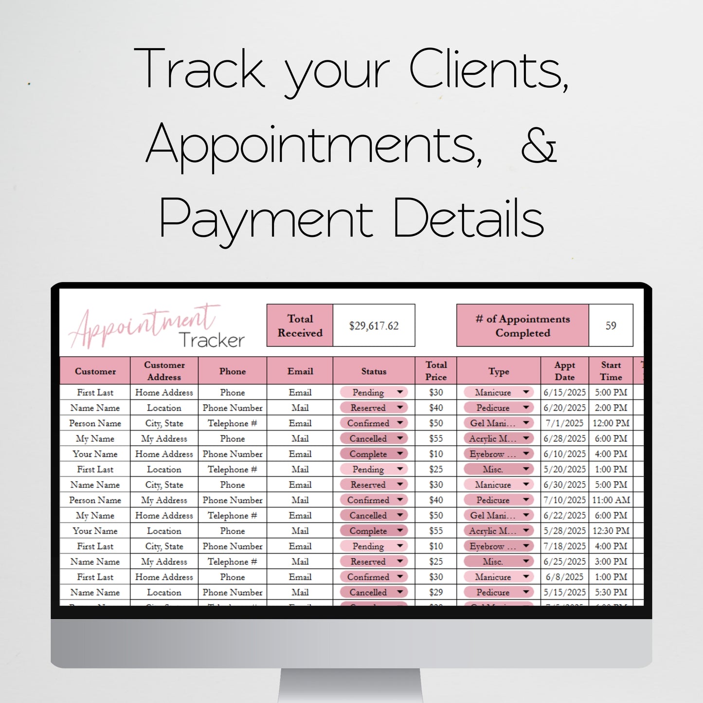 Nail Salon Business Template Bundle Google Sheet and Excel Spreadsheet
