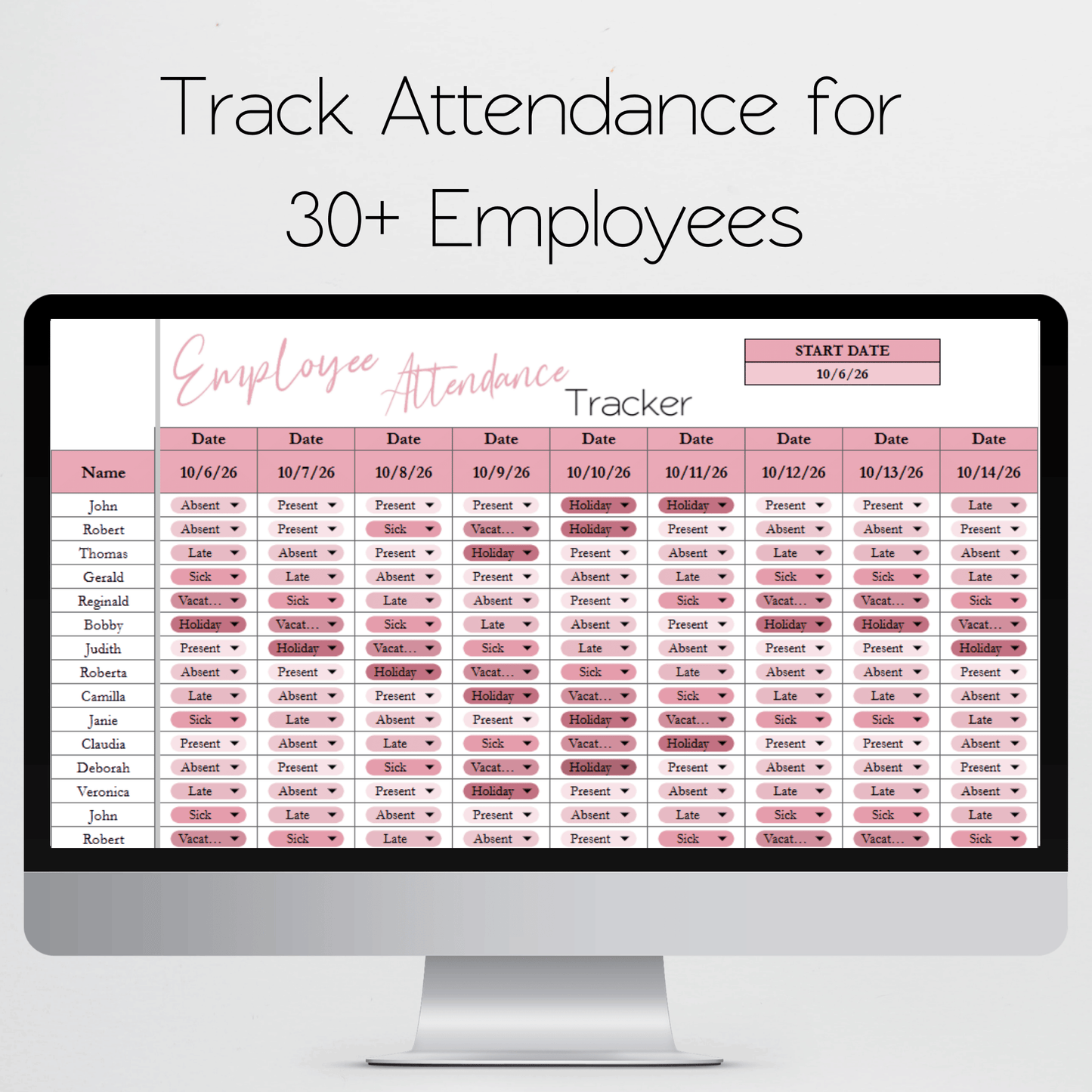 Employee Attendance Tracker Template Google Sheets and Excel Spreadsheet