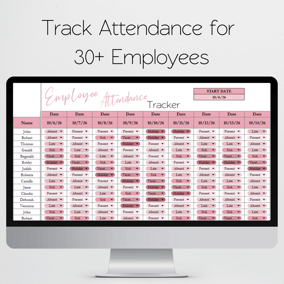 Employee Attendance Tracker Template Google Sheets and Excel Spreadshe ...