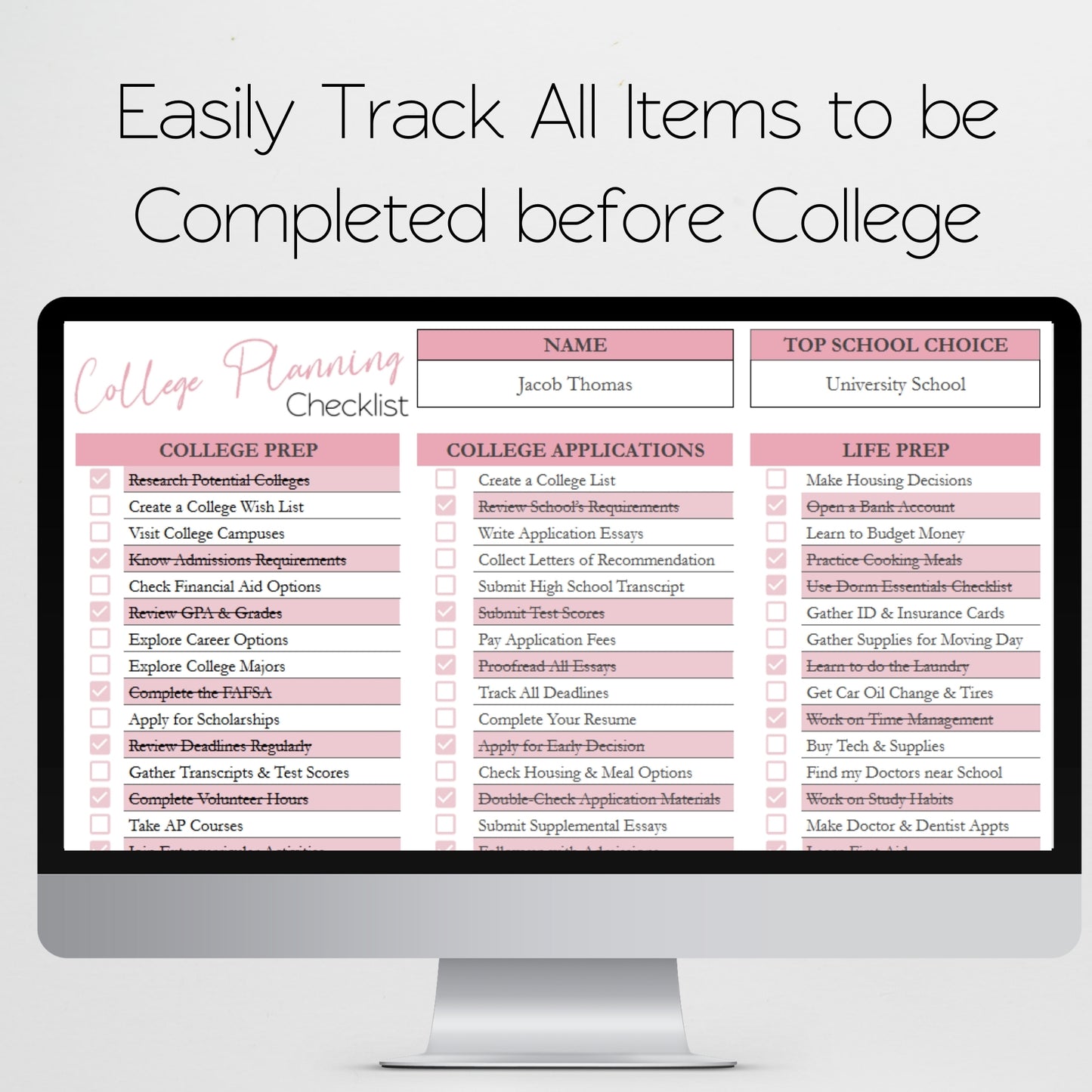 College Planning Checklist Template for Google Sheets and Excel Spreadsheet