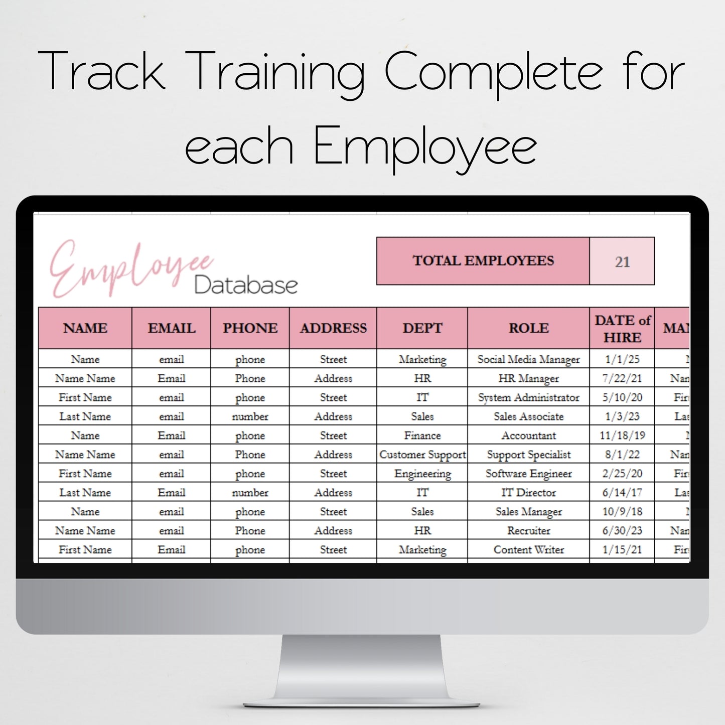 Employee Database Excel Spreadsheet Template and Google Sheets