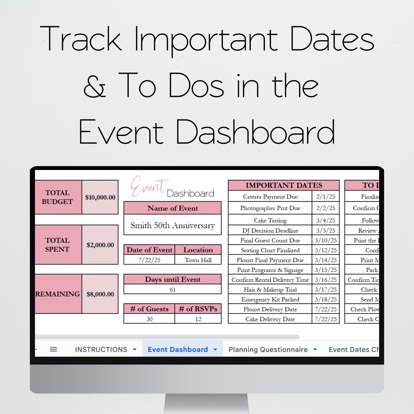 Event Planner Template for Google Sheets and Excel Spreadsheet