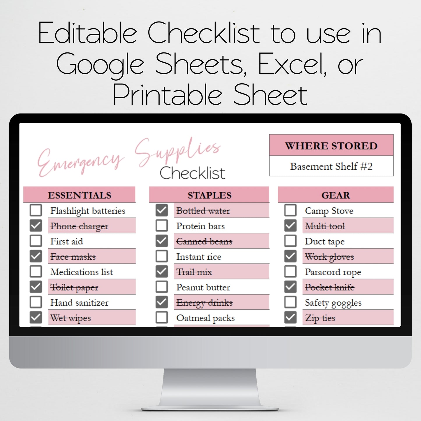 Emergency Supplies Kit Checklist Spreadsheet Template Google Sheets and Excel Spreadsheet