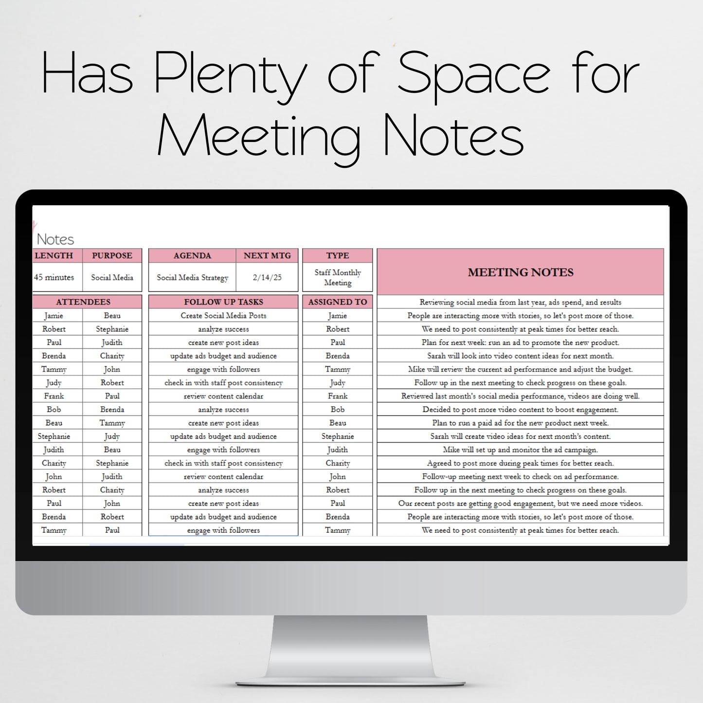 Meeting Notes Template Google Sheets and Excel Spreadsheet